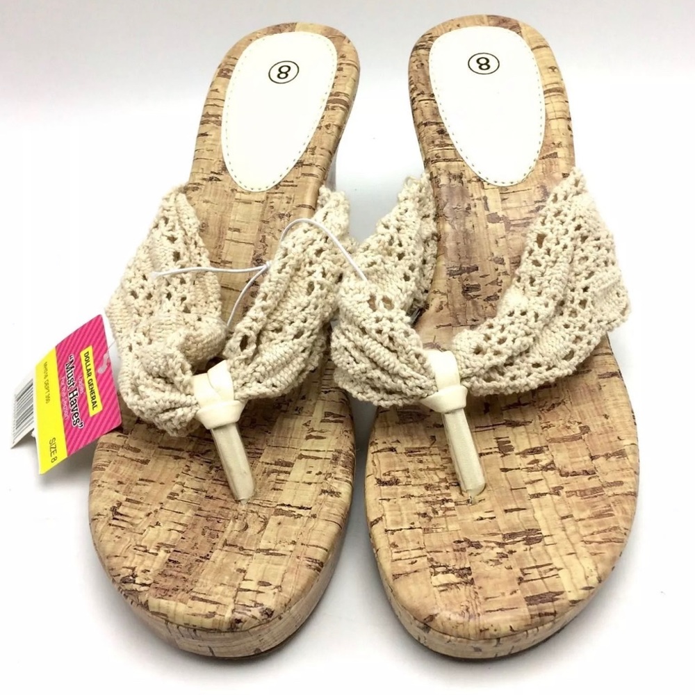Women’s cork wedge sandal cream lace